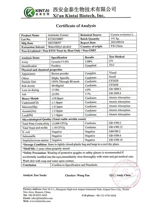 Artichoke extract COA Artichoke extract COA